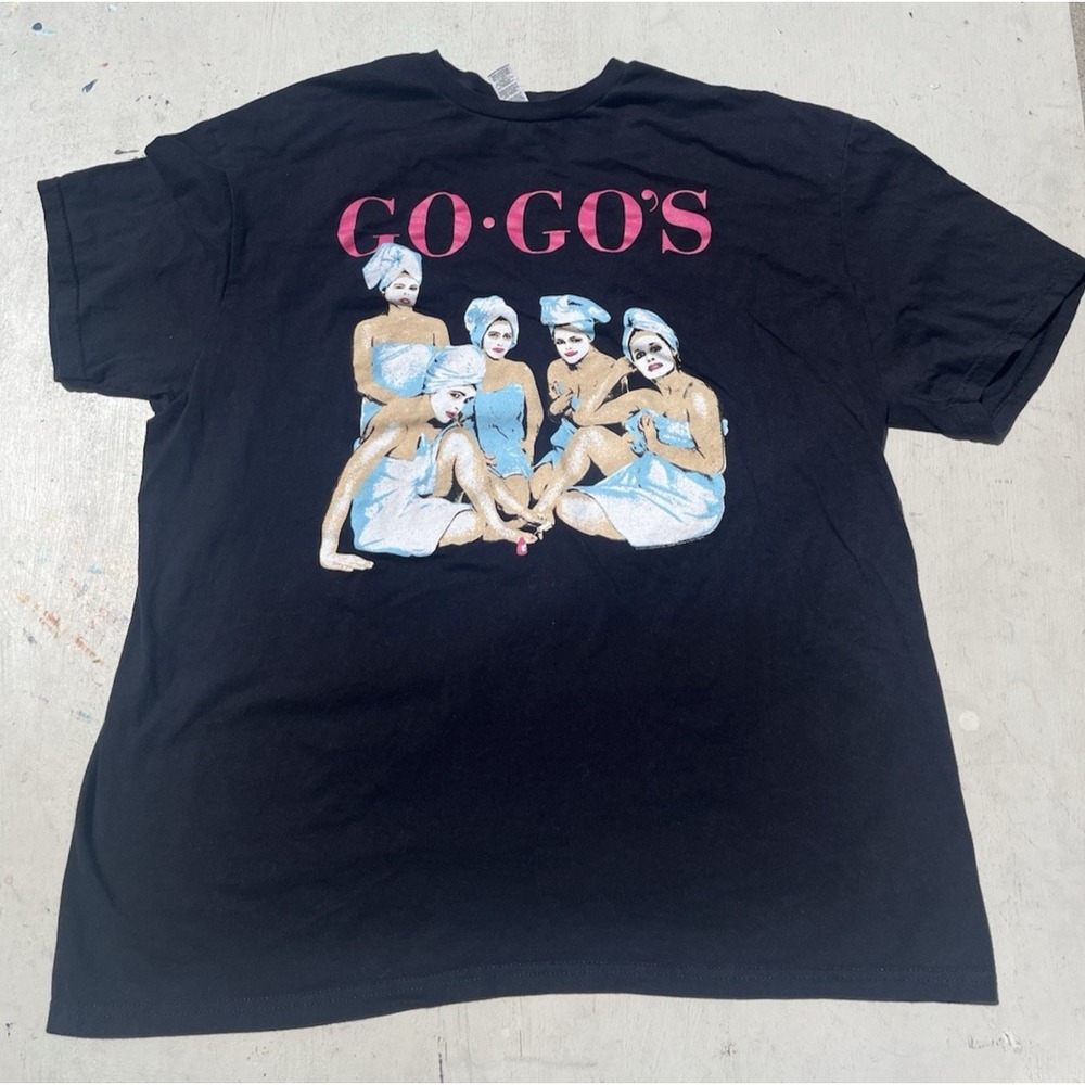 Women's GO-GO's T-Shirt Black Spell-Out 2XL 80s Rock Female HOF New Wave LA
